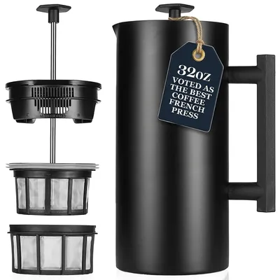 French Press 946 ml, doppelwandig vakuumisoliert, Edelstahl, schwarz