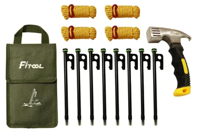 Image de SolidKeus - Kit de camping de 13 pièces comprenant un marteau multifonction et des piquets de tente
