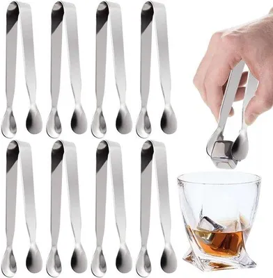 Imagen del producto de Conjunto de pinzas para servir Ibenzoa® de acero inoxidable: 8 pinzas para azúcar, 11 x 1,5 cm, color dorado/plateado, ideales para la cocina, bodas, bares y buffets