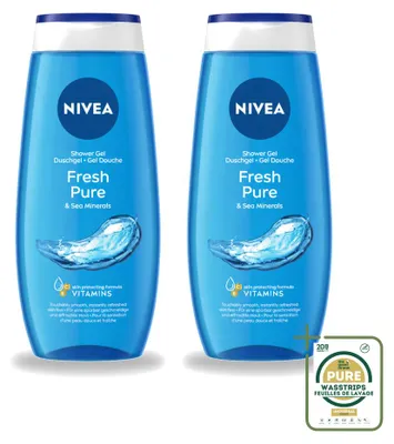 Image de 2 gels douche Nivea Fresh Pure - 250 ml - Pack économique - 2 pièces
