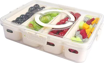 Produktbild von Frischhaltedose mit 4 herausnehmbaren F?chern und Siebeinsatz šC Lebensmittelbeh?lter mit Deckel und Abtropfschale šC Transparente Aufbewahrungsbox Kš¹che fš¹r Kš¹hlschrank, Meal Prep šC BPA-frei