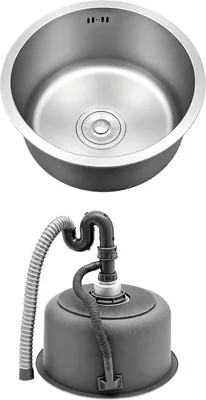 Produktbild von Runde Spüle aus Edelstahl 41 cm mit Überlauf