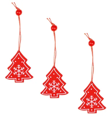 Produktbild von SPRINGOS 3 Stück, Holzanhänger, Weihnachtsdeko, rot, Geschenkanhänger (Tanne)