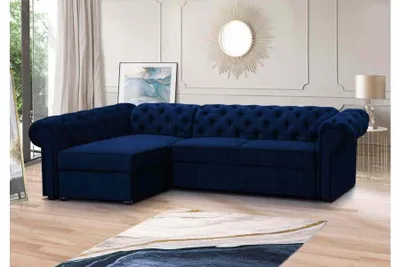 Produktbild von FURMEB 24 Ecksofa SWAROWSKI MAXI mit Schlaffunktion, linke Seite, 280x180 cm, Steppung, Diamantmuster, MARINE