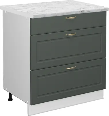 Produktbild von Küchenunterschrank Vicco Fame-Line Grün-Gold Landhaus 80 cm mit 3 Schubladen, AP Marmor, Model 46358