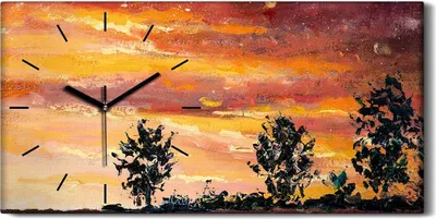 Produktbild von Wandbild Leinwand Bilder Wanduhr 60x30 Malerei Abstrakte Bäume Himmel Wolken - schwarze Hände