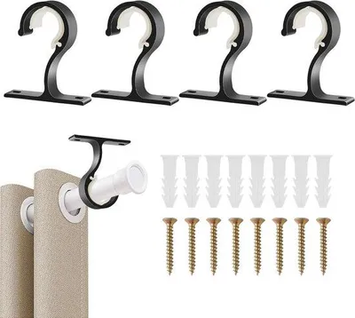 Produktbild von Aluminium-Gordijnroede-Halter-Set mit 4 Stücken Ø 25-28 mm - schwarz - Wand- und Deckenbefestigung - mit Dübel-Schrauben