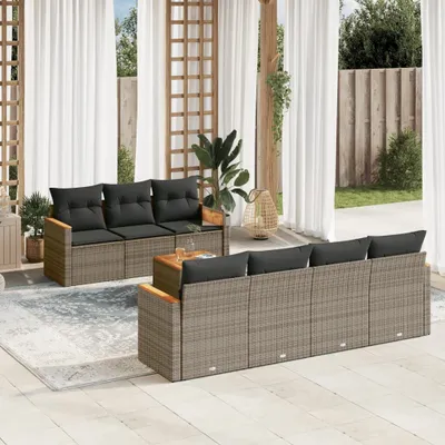Produktbild von Design 8-tlg. Garten-Sofagarnitur mit Kissen Grau Poly Rattan, Gartenmöbel-Sets 2024 Neu