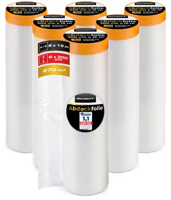 Produktbild von Abdeckfolie Malerfolie Baufolie 300cm x 15m Abdeckband Goldband Masker Tape