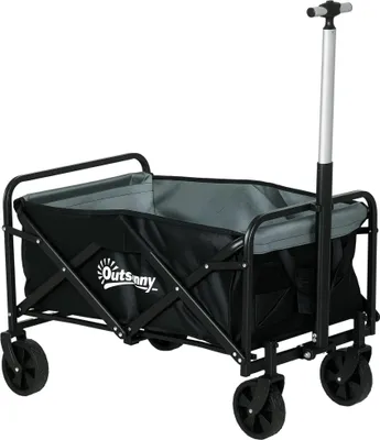 Image de Chariot de jardin - Chariot pliable/chariot de transport - 4 roues - Volume 70 l - Poignée réglable - 77×50×93 cm - Noir