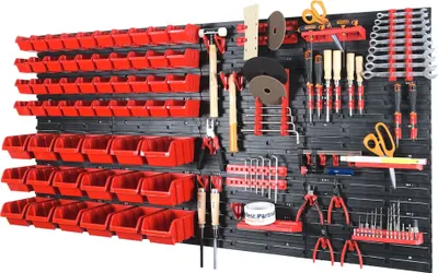 Produktbild von 110-tlg. Set Werkzeugwand 1544 x 780 mm Werkstattregal Lochwand Stapelboxen Kunststoff