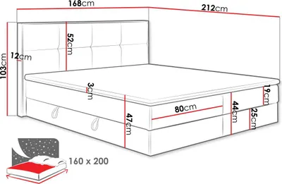 Produktbild von MIRJAN24 Boxspringbett Euphoria, Polsterbett mit zwei Bettkästen, Doppelbett mit Topper (Soro 97 + Gold Craft Oak, Größe: 160x200 cm)