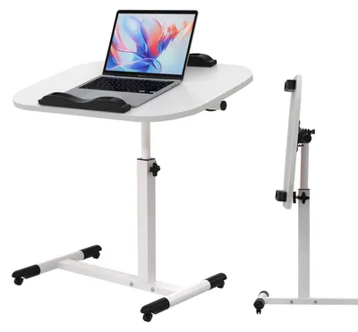 Immagine prodotto di Tavolo per laptop con rotelle, regolabile in altezza da 69 a 95 cm, pieghevole, dimensioni 60x40 cm, colore bianco