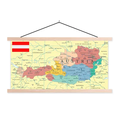 Produktbild von MuchoWow® Textilposter Karte von Österreich 120x60 cm mit holzfarbenen Rahmen - Klemmleiste
