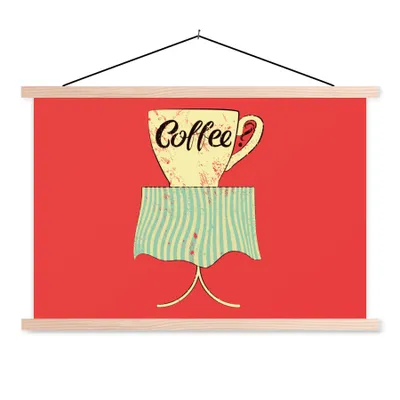 Produktbild von MuchoWow® Textilposter Kaffee? - Sprichwörter - Kaffeetasse - Vintage - Zitate 60x40 cm mit holzfarbenen Rahmen - Bilder
