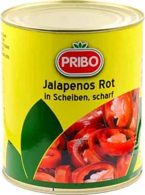 Zdjęcie produktu dla PRIBO CZERWONE JALAPENOS w plasterkach 6x 1500g puszka ostre papryczki jalapeno