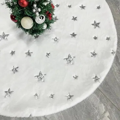Produktbild von Weihnachtsbaum Decke Rund 78cm mit Sternpailletten aus Kunstfell