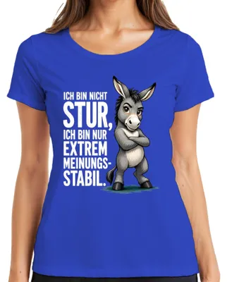 Immagine prodotto di T-shirt da donna, colore blu, taglia M, con scritta "Non sono testarda, sono semplicemente molto convinta delle mie opinioni. Asino." (Stampa sarcastica)