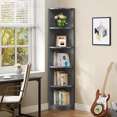 Produktbild von Famanu Bücherregal Eckregal mit 6 Ebenen - Holz, 30 x 30 x 180 cm
