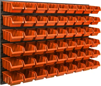 Image de Panneau d'outils mural 115 x 78 cm avec 54 pcs. Boîte de suspension Orange Boîtes en plastique