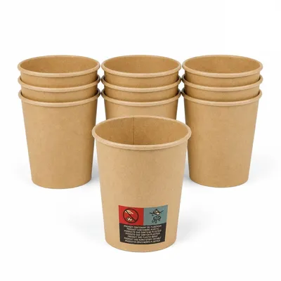 Produktbild von Pappbecher 240 ml – 12 Stück – Kaffeebecher für heiße und kalte Getränke – Einwegbecher für Feiern, Büro und Veranstaltungen – Braun