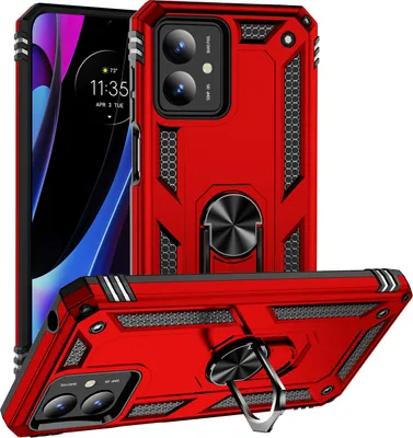 Produktbild von Schutzhülle für Motorola Moto G14 Dual Layer Robust Militäre Fallschutz Hülle mit Ringhalterung Ständer Rot