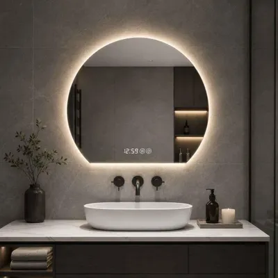 Produktbild von 80cm LED Badspiegel rund Wandmontage dimmbar Touch Anti-Beschlag 3 Farben Silber Modern