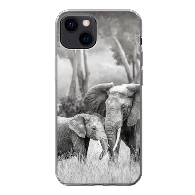 Produktbild von MuchoWow® Handyhülle Schutzhülle Hülle für iPhone 13 mini Elefant - Tiere - Natur - Schwarz und weiß Silikon Softcase Handy Hülle - Softcase