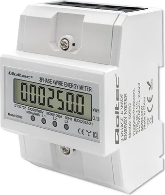 Immagine prodotto di Contatore di consumo energetico su guida DIN Qoltec | Contatore elettronico trifase | 400V | 100A | LCD | 4P