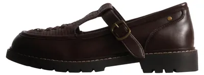 Produktbild von Slipper mit Riemen und Schnallen, runde Schuhspitze und flachem Absatz