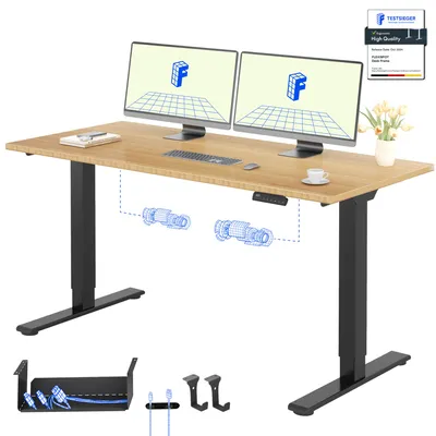 Produktbild von FLEXISPOT Höhenverstellbarer Schreibtisch 160x80cm, Bambus-Tischplatte, 2 starke Motoren, 120kg Tragkraft 4 Speicherplätze Premium-Zubehör-Set Schwarz