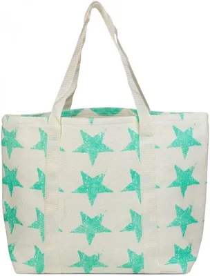 Produktbild von große XXL Strandtas mit Vintage-Sternenmuster | Reißverschluss | Familie Strandtas-Shopper 54 x 36 x 25 cm, Farbe: Crème-Mint