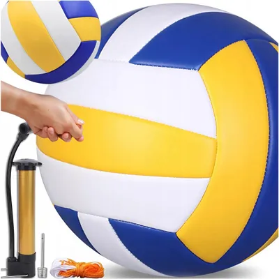 Produktbild von Volleyball Set Größe 5 mit Ballpumpe – Freizeit-Volleyball für Strand, Garten & Halle – Weicher Beachvolleyball inkl. Ballnetz & Ventilnadel (Gelb-Wei