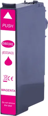 A magenta printer ink cartridge is shown against a white background.