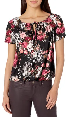Produktbild von Star Vixen Damen Short/Slit Sleeve Keyhole-Tie Peasant Top Bubble Hem Hemd, Schw