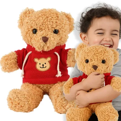 Produktbild von Teddybär Kuscheltier Plüschbär mit Hoodie 30 cm weich hellbraun Geschenk für Babys Kinder und Erwachsene