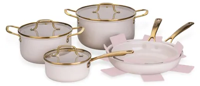 Produktbild von Fackelmann x Pamela Reif Signature Topf- und Pfannen-Set, 10-teilig in Pastell-Beige, für alle Herdarten geeignet