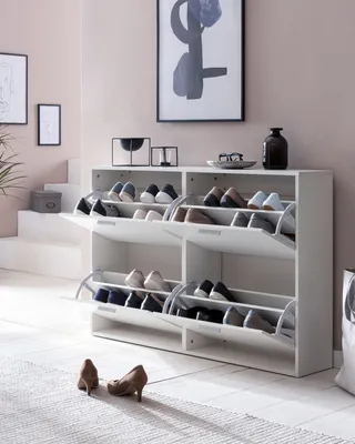 Produktbild von FineBuy Schuhkipper Weiß 120 x 81 x 24 cm mit 4 Klappen für bis zu 24 Paar Schuhe Flur Schuhschrank Schuhkommode Schuhregal
