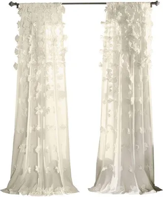 Produktbild von Unyqoos® Elfenbein Vorhang mit Rüschen – halbtransparenter Fenster-Vorhang,  , 213 cm, für Wohnzimmer & Schlafzimmer