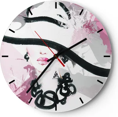 Produktbild von Wanduhr - Rund - Glasuhr - Frau Abstraktion - 40x40cm - Schleichendes Uhrwerk - Lautlos - zum Aufhängen bereit - Dekoration Modern - Wanddekoration aus Glas - C3AR40x40-3690