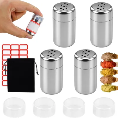 4er-Set Mini-Salzstreuer aus Edelstahl, 15 ml, mit Deckel