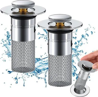 Obrázok produktu pre Dvojité garážové brány s vlasovým filtrom, vhodné pre odtokové otvory s priemerom 34–40 mm, univerzálny odtokový filter s pružinovým napínaním.
