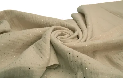 Image de Tissu en mousseline de coton à pois argentés, double gaze, beige clair 50 x 130 cm