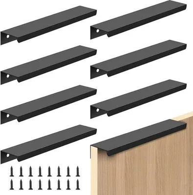 Image de Boutons de chargement cachés meubles 150 mm noir Poignée design moderne - Set de 8 boutons de chargement avec vis - Distance de perçage 96 mm - Poignées de meuble de cuisine