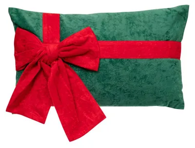 Produktbild von Weihnachtskissen mit Schleife aus grünem Samt, 30 x 50 cm
