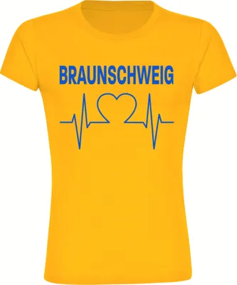 Produktbild von multifanshop Damen T-Shirt - Braunschweig - Herzschlag, gelb, Größe M