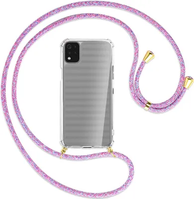 Produktbild von Handykette Backcover-Schutzhülle mit Band (Metall goldfarben) für LG K42 LM-K420 - lila/rosa/blau