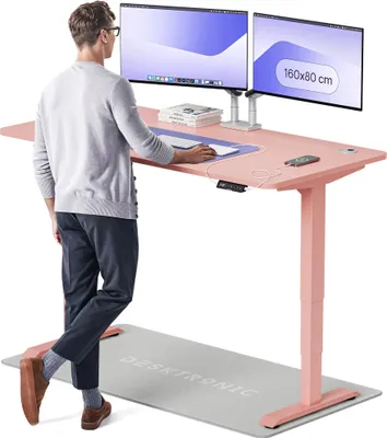 Produktbild von Desktronic HomePro Elektrisch höhenverstellbarer Schreibtisch 160x80cm Rosa/Rosa mit Memory-Funktion, Anti-Kollisions Technologie, USB-A und USB-C-Ladeanschlüssen