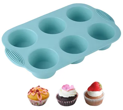 Obrázek produktu pro Silikonová forma na muffiny, vhodná pro 6 muffinů, bez BPA, vhodná do myčky, s nepřilnavým povrchem