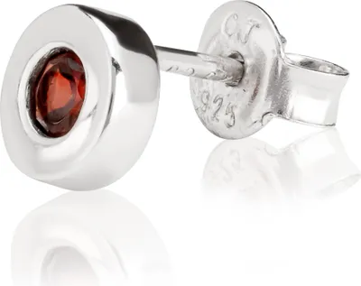 Produktbild von Einzel 6,5mm Ohrstecker 925 Sterling Silber rhodiniert echt Granat Ohrring rund